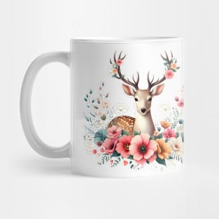 A deer decorated with beautiful colorful flowers. Mug